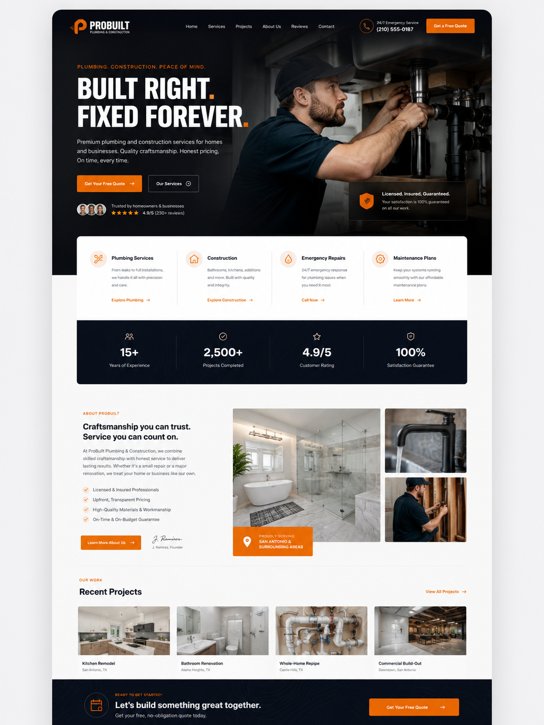 ProBuilt Plumbing and Construction website example
