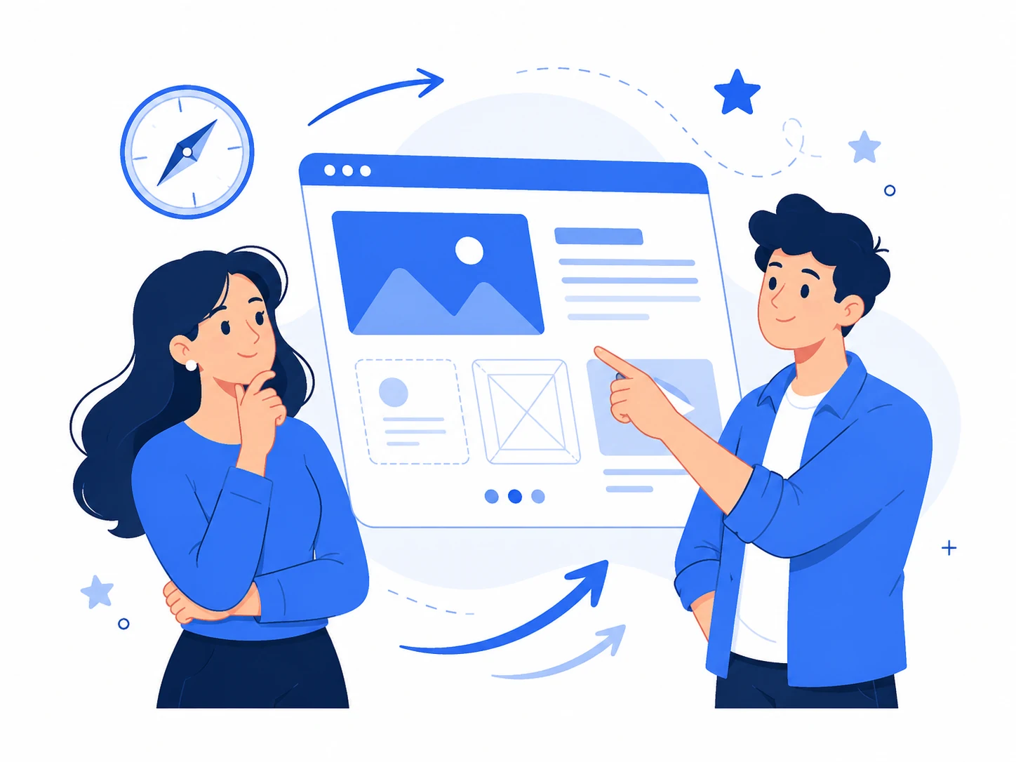 A designer helping a business owner plan the direction of a new website