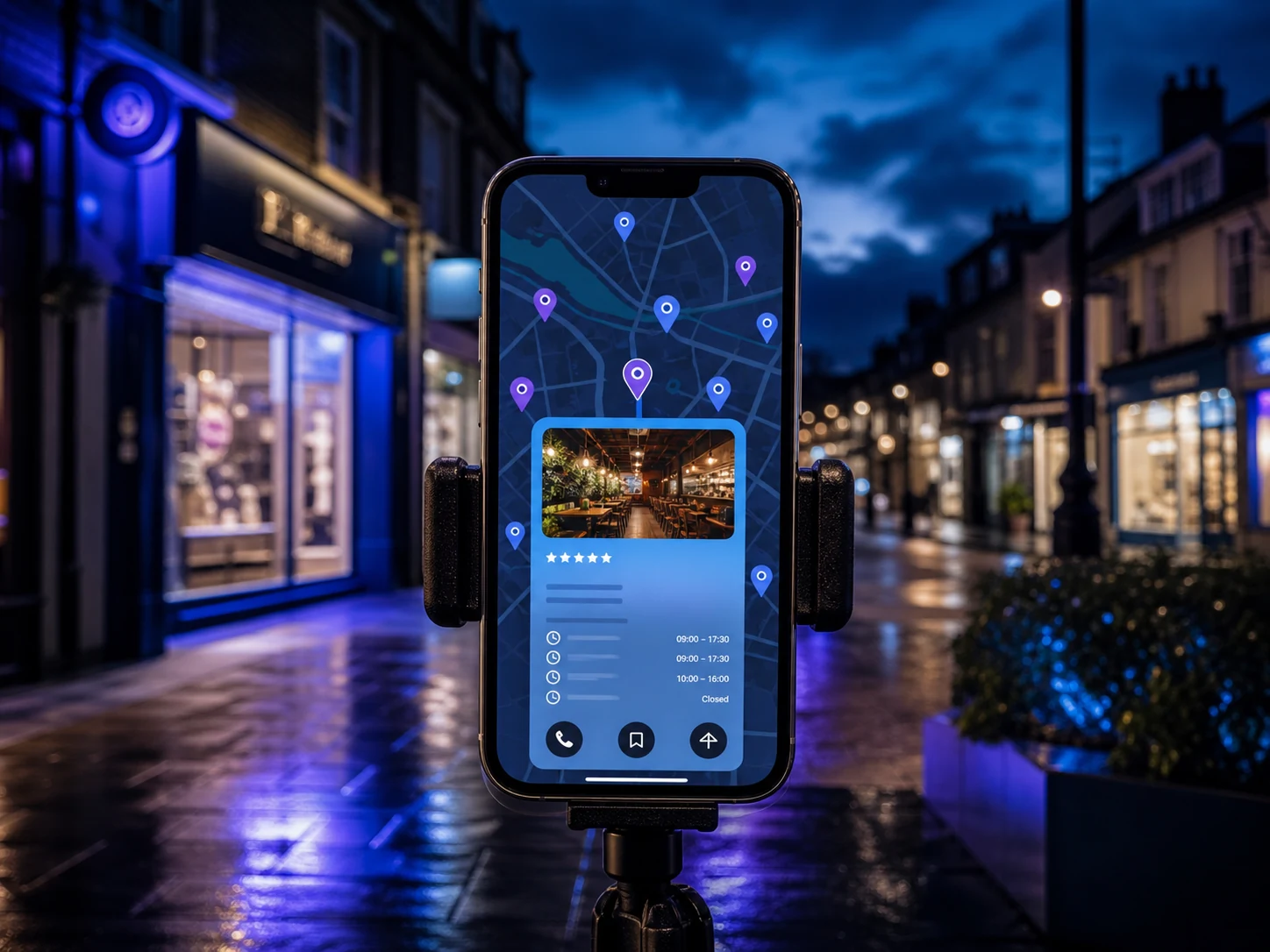 A local high street discovered through an accurate map and business profile