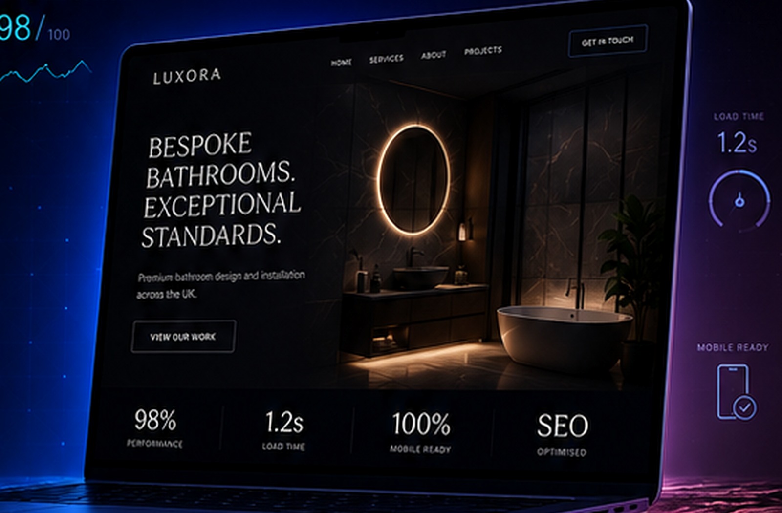 Premium business website shown on a laptop