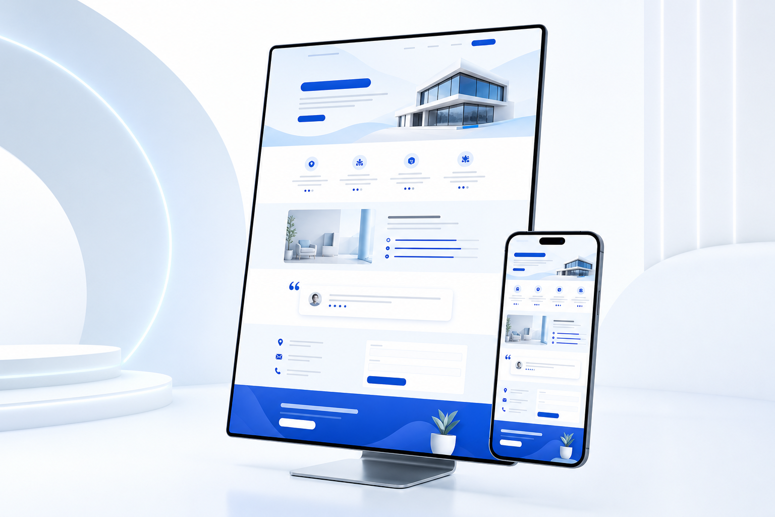 A polished one-page business website shown on desktop and mobile screens
