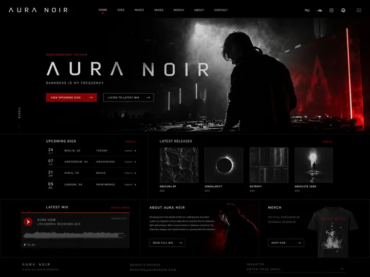 Aura Noir custom website mock-up