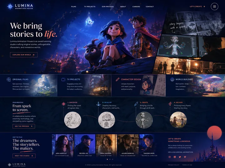 Lumina Animation House custom website mock-up