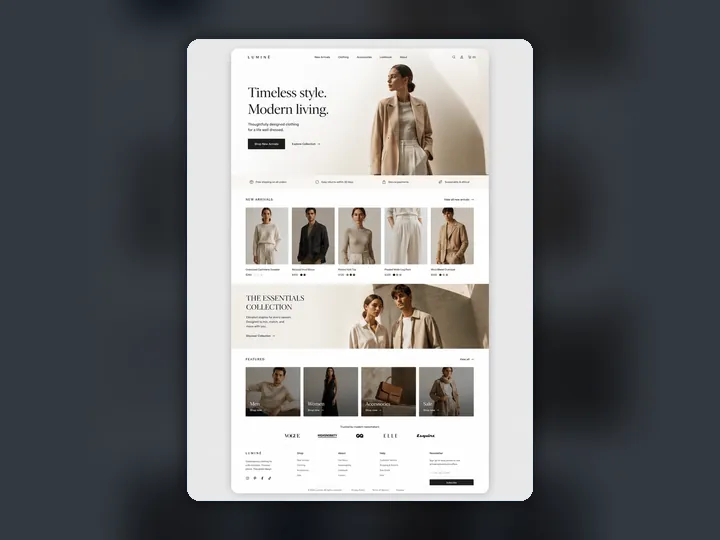 Luminé Fashion custom website mock-up