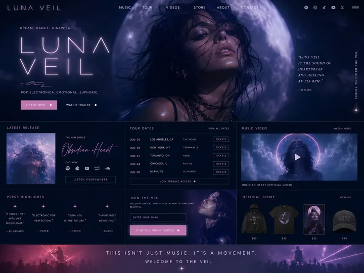 Luna Veil custom website mock-up