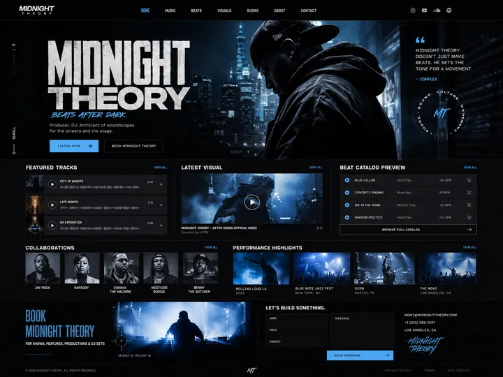 Midnight Theory custom website mock-up