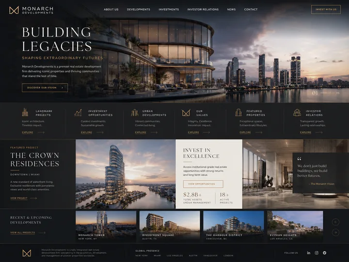 Monarch Developments custom website mock-up