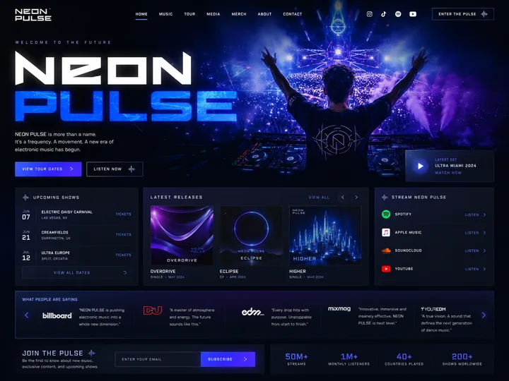 Neon Pulse custom website mock-up