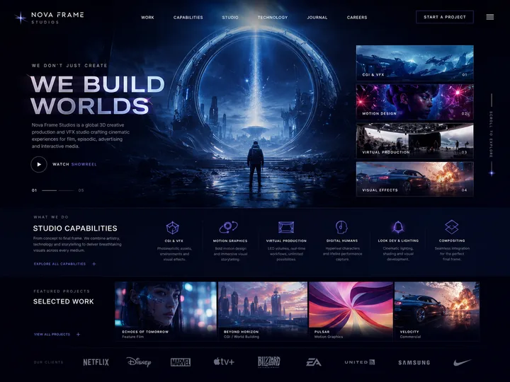 Nova Frame Studios custom website mock-up