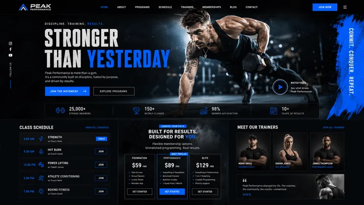 Peak Performance custom website mock-up
