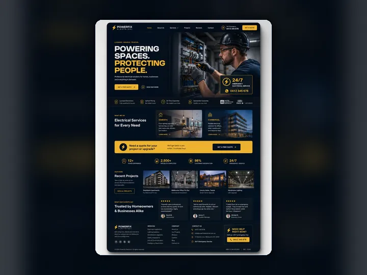 PowerFix Electrical custom website mock-up